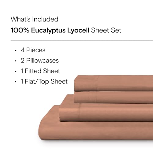 Sijo AiryWeight Tencel Sheet Set, 100% Lyocell Derived from Eucalyptus, Buttery Soft, Architectural Digest 2022 Best Cooling Sheets Winner - 4pc - 2 Pillowcases 1 Fitted 1 Top (Clay, Full)