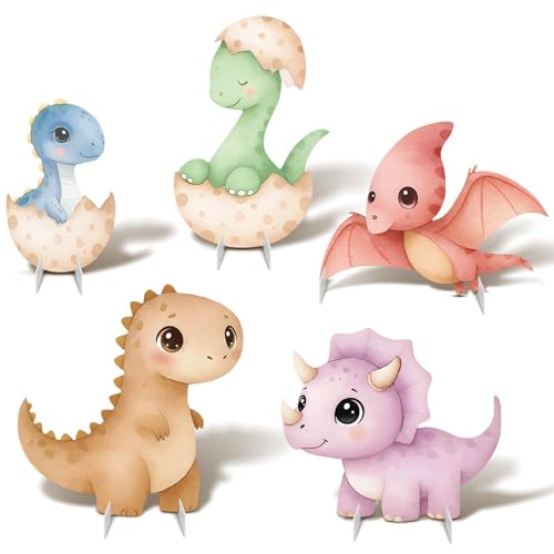 LawnIdyll 5Pcs Dinosaur Baby Shower Decorations Large Baby Dinosaur Cardboard Cutout Standup Dino Themed Birthday Party Signs for Photo Booth Props Backdrops Decor Cartoon Party Supplies