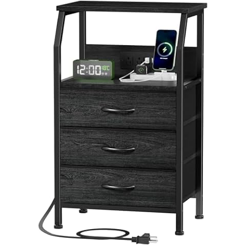 Furnulem Night Stand with Charging Station Cover