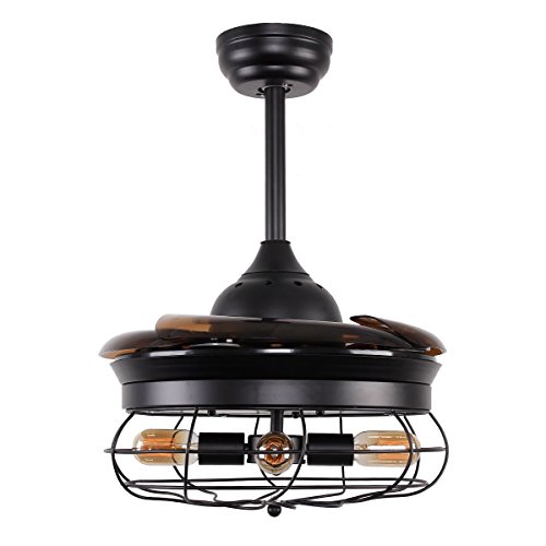 Ceiling Fan With Lights 34 Inch Black Rustic Ceiling Fan With Remote 3 Retractable Blades, 4 Lights Not Included #TOP3
