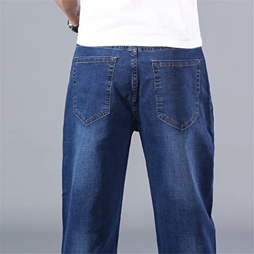 Jean droit ample d'été fin en coton extensible bleu classique taille 54 - 4