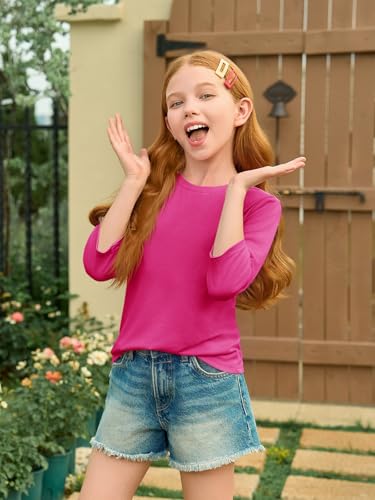 Image of Haloumoning Girls Casual 3 /4 Sleeve T Shirts Kids Crewneck Tops Fashion Tees 5-14 Years