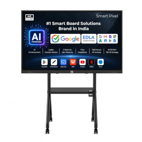 Image of 98 Inches4K UHD Touch Screen Interactive Flat Panel Display Android 14 with AI Technology, 8GB RAM+128GB Storage,with HeavyDuty Adjustable Floor Stand Ideal for School,College,Home &Office