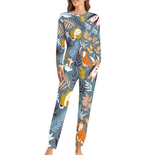 Pyjama femme ensemble T-shirt manches longues et pantalon confort Renard