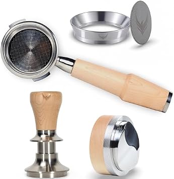 58mm Espresso Tool Kit for Gaggia Classic, Classic Pro, and Classic Pro Evo Maple Bottomless Portafilter, Calibrated Tamper, Dosing Funnel with Puck Screen, and Adjustable Distributor