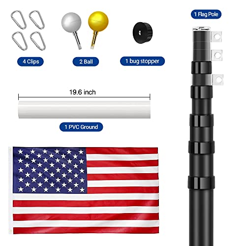 Gientan 30Ft Telescopic Flag Pole, Extra Thick Heavy Duty Aluminum Flagpole Kit With 3X5 Us Flag And Golden Ball Finial, Outdoor In Ground Telescoping Flagpole For Commercial Residential Yard, Black #TOP3