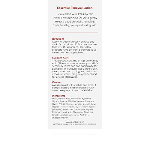 Alpha Skin Care Essential Renewal Lotion | Anti-Aging Formula | 10% Glycolic Alpha Hydroxy Acid (AHA) | Reduces the Appearance of Lines & Wrinkles | For Normal to Dry Skin | 4 Oz