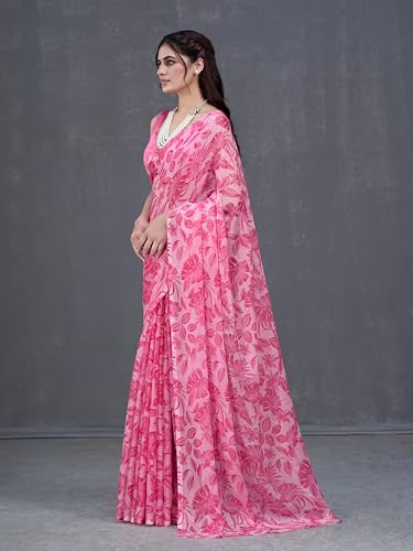 Image of Garden Vareli Nara Chiffon All-Over Floral Print Saree With Blouse Piece