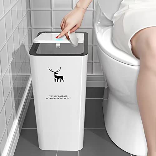 Sooyee 14 Litres Bathroom Trash Can With Lid,3.7 Gallon Kitchen Trash Can,Garbage Can For Powder Room,Bedroom,Kitchen,Bathroom,Craft Room,Office,White #TOP3