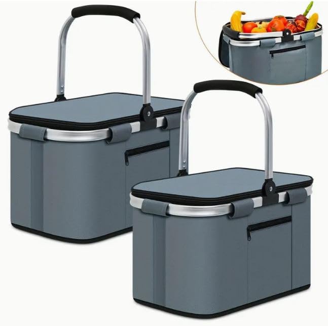 Kresal Portable Cooler Picnic Basket Bag, 25L Insulated Cooler Bag with Reinforced Carry Handle, Waterproof Collapsible Cool Hamper Basket Zip Bag for Camping, Shopping & Family Travel - 1PC (B0CTX7CL1K) Amazon Price History, Amazon Price Tracker