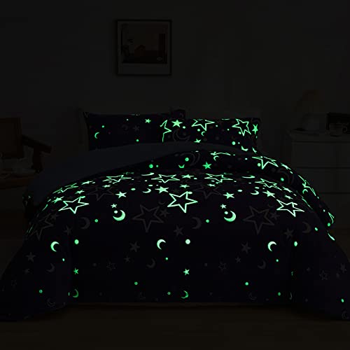 GETIYA Lila Bettwäsche 135x200 Kinder Bettwäsche Stern Mond Leuchtend im Dunkeln Einzelbett Bettbezug Violett Blau Wendebettwäsche Damen Mädchen Bettwäsche Weich Deckenbezug mit Kissenbezug 80x80 - Image 6