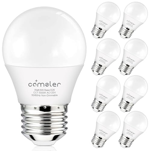 comzler 6W A15 LED Bulb Daylight 60 Watt Equivalent, E26 Medium Screw Base Small Light Bulb Cool White 5000K, Home Lighting Decorative Ceiling Fan Light Bulbs Non-Dimmable, Pack of 8