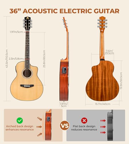 Image of Vangoa 36-Inch Acoustic Electric Guitar Kit, 3 /4 Size Cutaway Guitar Bundle with Gig Bag for Kids Beginners, Natural Cedar Top