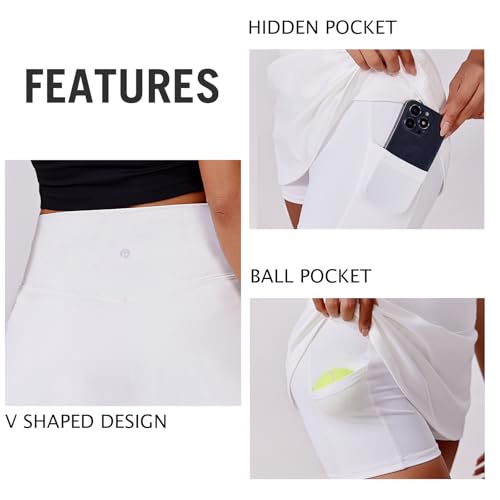 Image of PINSPARK Womens Tennis Skirt High Waisted Golf Skort with 2 Pockets Stretchy Athletic Skirts for Workout Pickleball Running