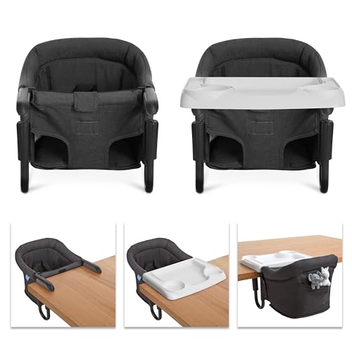 Image of Evolur Hook-On Baby High Chair, Portable Clamp-On Dining Seat with Dishwasher Safe Food Grade Tray, Clip-On Table Chair, Carry Bag, Back Pocket, ASTM Certified, 6-36 Months