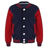 inhzoy Jungen Mädchen Jacke V-Ausschnitt Gefüttert Bomberjacke Baseballjacke Kinder Baby Übergangsjacke Mäntel Navy C 146-152/11-12 Jahre