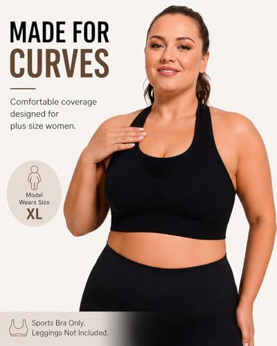 Image of FANCMISTERY Plus Size Sports Bra for Women Racerback Wireless Padded Bra for Yoga, Hiking, Cycling