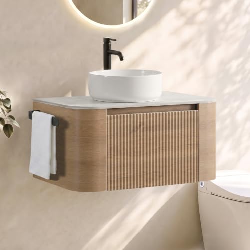 BLUHOUZZ 30" Bathroom Vanity with Sink Wall-Mounted Natural Oak White