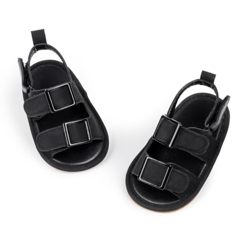 HsdsBebe Infant Baby Boys Girls Summer Beach Sandals Breathable Athletic Anti-slip Soft Sole Newborn First Walker Crib Shoes(ZZY3205 black,1)