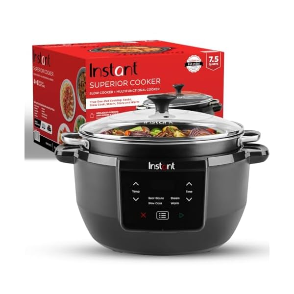 Instant Superior Cooker 7.5QT Slow Cooker and Multicooker, 4-in-1 Functions, Sears/Sauté, Slow Cooks/Roast, Steams and Warms, From The Makers of Instant Pot