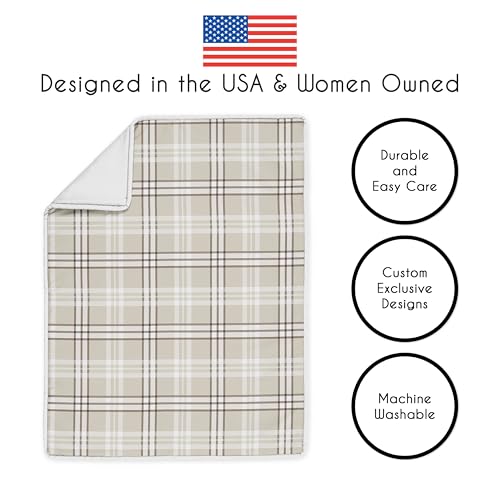 Image of Sweet Jojo Designs 3-Piece Baby Crib Bedding Set (Tan Gingham Plaid) for Boys /Girls, Infants /Nursery incl. Blanket, Fitted Sheet and Skirt (Checkered, Classic Tartan, Rustic Farmhouse, Modern Neutral)