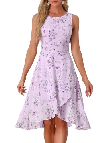 Allegra K Women's Summer Dresses 2025 Wrap Ruffle High Low Hem Round Neck Keyhole Back Sleeveless Floral Dress