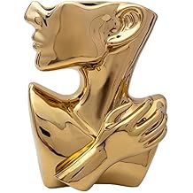 Notakia Gold Head Planter Vase - Ceramic Face Bust Pot for Succulent Plants, Modern Home Decor Indoor Flower Pot, 9.84" Decorative Vase Gold