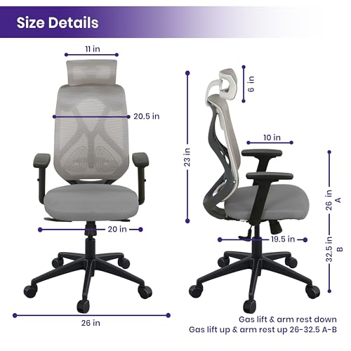 Image of Wakefit Gravita Ergonomic Office Chair for Work | 3 Year Warranty | Multi-Lock Seat Slider and Recline | Soft Armrest with 3D Adjustability| Strong Nylon Base | 8+ Hours of Comfort| White and Grey