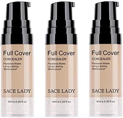 3 Pack Pro Full Cover Liquid Concealer, Waterproof Smooth Matte Flawless Finish Creamy Concealer Foundation for Eye Dark Circles Spot Face Concealer Makeup, Size: 3×6ml/0.20Fl Oz, Light Natural