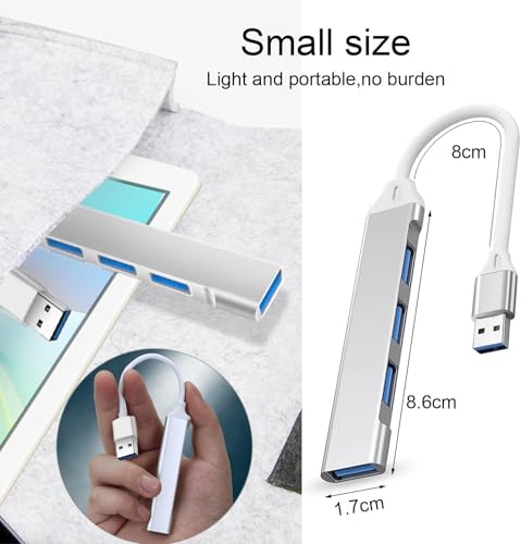 Image of 4-Port USB 3.0 Hub for PC - High-Speed Aluminum USB Hub Compatible with PC, Ma /Book, Mac Pro, Mac mini, iMac, Sur /ace Pro, and XPS. 4-Port High Speed Laptops Smartphones (USB Hub,4-Port USB 3.0)