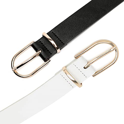 Earnda Women's Faux Leather Chic Belt for Ladies Jeans Set of 2 Belts Black&White Large — view 5