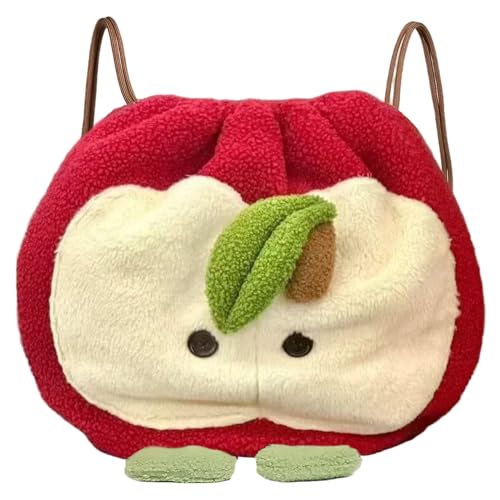BEAHING Mochila de pelúcia, bolsa kawaii de frutas engraçada, bolsa peluda de grande capacidade para mulheres meninas escola diária vermelha
