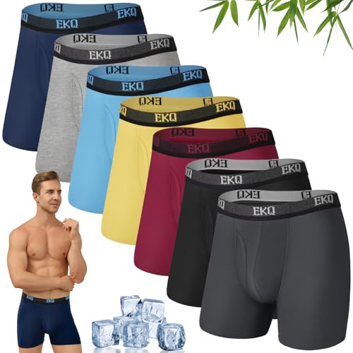Mens Underwear Breathable Boxer Briefs 7 Pack Bamboo Rayon Boxers for Men Soft Stretchy Men's Underwear with Fly