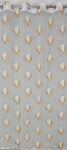 Image of littlelotus Floral Embroidery Tissue Net Sheer Transparent Curtains for Door 9 feet Long Set of 2, White