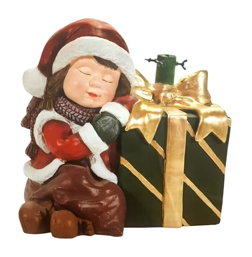 EMPOTEC Base Supporto Albero di Natale Bambina con Pacco Regalo Decorazione Natalizia Adatto per Alberi da 120 a 180cm e Fino a 4Kg. in Magnesio e Metallo Dimensioni 32x31x37cm