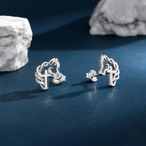 925 Sterling Silver Cross Horse Earrings Stud Jewelry Gifts for Women3