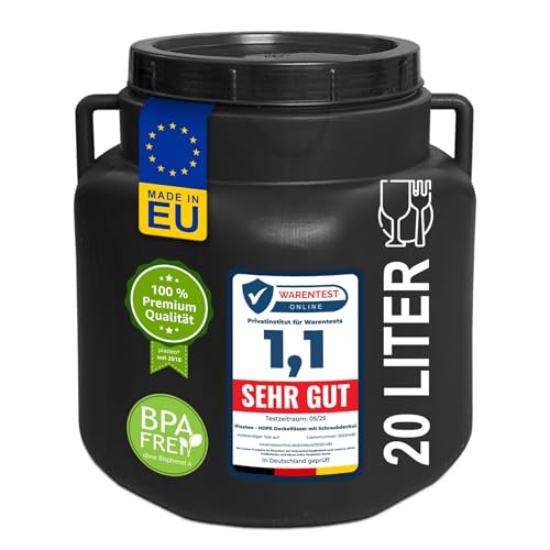 plasteo® 20 Liter Weithalsfass mit Deckel und Griffen Eckig Schwarz, Lebensmittelecht und BPA-Frei, Futtertonne Kunststofffass Universalfass Deckelfass Wasserfass Regentonne Lagerfass plasteo® 20 Liter Weithalsfass mit Deckel und Griffen Eckig Schwarz, Lebensmittelecht und BPA-Frei, Futtertonne Kunststofffass Universalfass Deckelfass Wasserfass Regentonne Lagerfass