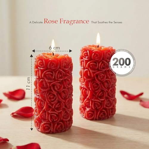 Image of Floryn Decor Rose Scented Candles for Home Decor | Fragrance Candles for Gifting, Pillar Candle Set of 2