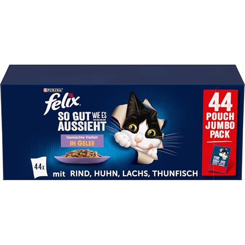 Felix Aussi Bon qu'il en a l'air - Variété mélangée en gelée - Nourriture Humide pour Chat - 44 x 85 g