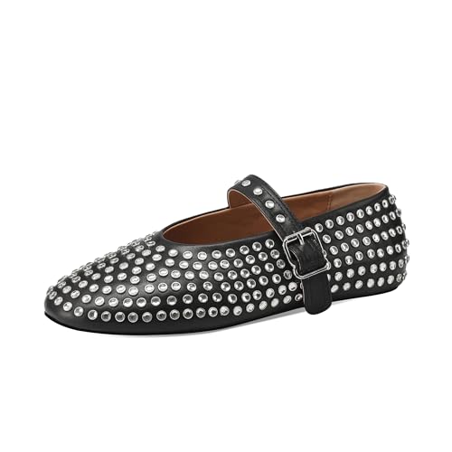 Women's Rhinestone Flats Crystal Studded Mary Jane Ballet Flats Shoes Buckle Ballerina Shoes2