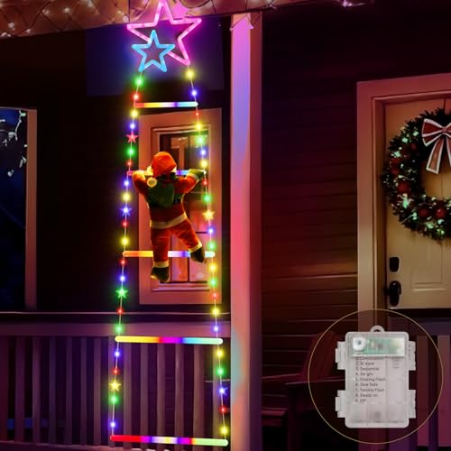 Buudala 1.0M Luci Natale da Esterno, Luce Della Scala con Babbo Natale, 8 Effetti di Luce e Funzione Timer, Addobbi Natalizi da Esterno, Adatto per Balcone, Finestra, Giardino, Albero di Natale, RGB