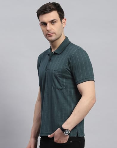 Image of Monte Carlo Mens Striped Polo Collar Half Sleeve Cotton Blend Casual T-Shirt (224064179)