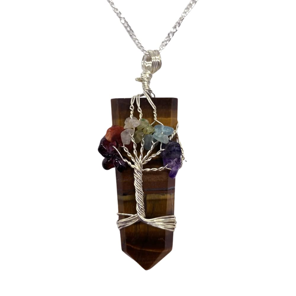 VIE Tree of Life 7 Chakra Pendant, Tiger's Eye, One