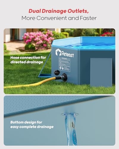 Image of Peteast Dog Pool for Large Dogs, Foldable Hard Plastic, 82 x 46 x 12 in | Extra Large Collapsible Pet Bath Tub with Non-Slip Base for Indoor, Outdoor and Backyard Use, Blue&Dark Gray