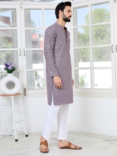 Image of See Designs Men's Full Sleeve Mandarin Collar Men Embroidered Straight Long Kurta - Festive Collection
