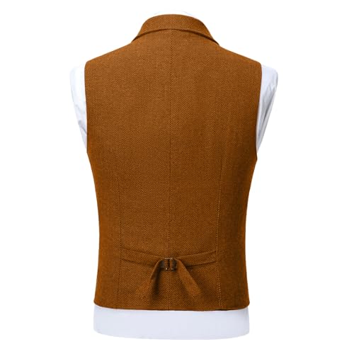 Mens Vintage Tweed Suit Vest Herringbone Workwear Western Classic Waistcoat Casual V Neck Button down Suit Vest3