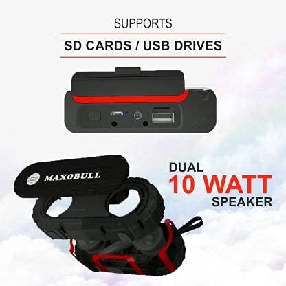 Image of MAXOBULL Storm 2412 Bluetooth Portable Speaker Stereo Bass Sturdy Buttons, Supports SD and USB, TWS Connect, Water Resistant, Up to 8 Hours Playtime, Built-in FM Radio, Hands Free Calling (Black)