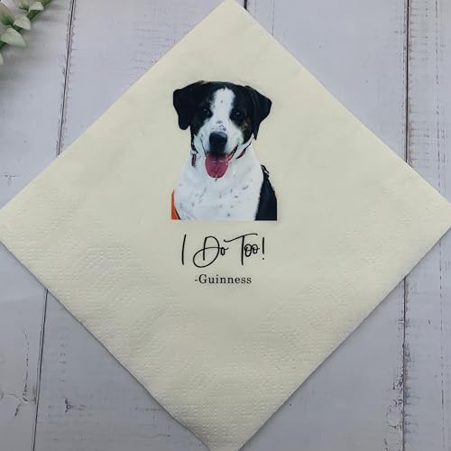 50pcs Personalized Pet Photo Wedding Cocktail Napkins, Custom Dog Napkins Wedding, Cat Disposable (unfolded 10\" x10\") Bar Party Paper beverage for Birthday Graduation Luncheon Dinner Christening
