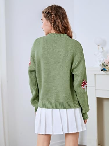 Image of Verdusa Girl's Graphic Sweater Long Sleeve V Neck Casual Button Down Cardigan Green a 14 Years