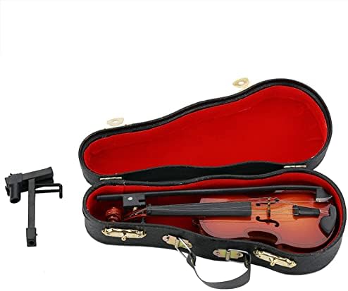 Wooden Mini Violin Model, Display Musical Ornament Craft Home Office Decor Birthday Gift with Bow Stand and Case Musical Ornament Craft